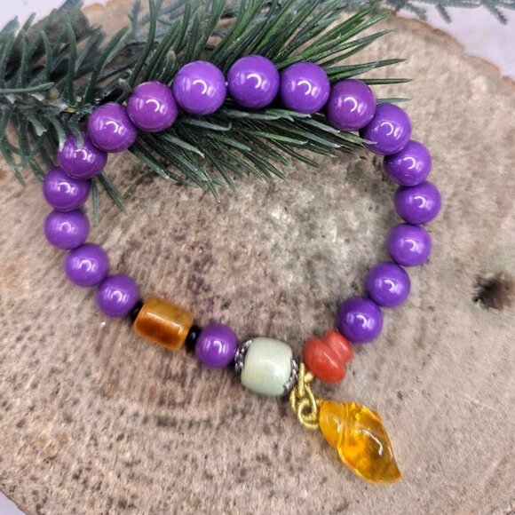 Nature Purple Mica Amber Jasper Accent Chakra Bracelet - Picture 8 of 10